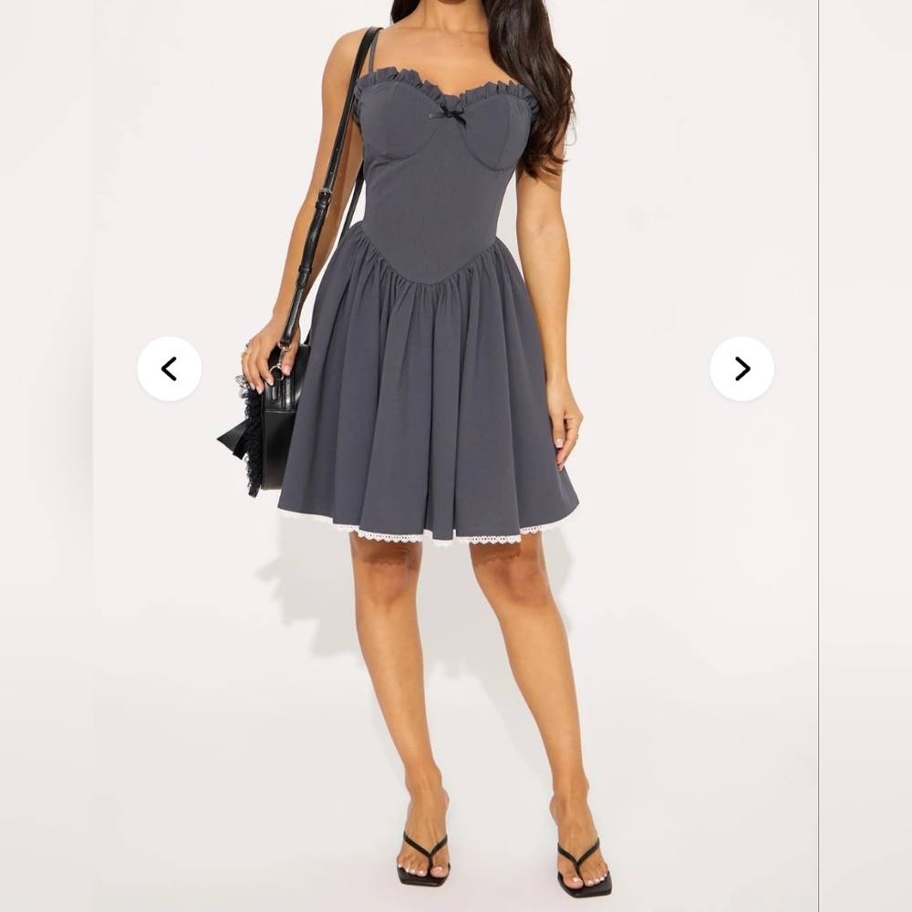 Corset Women's Mini Dress - Charcoal Grey